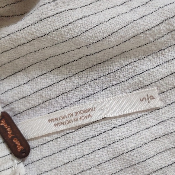 Free People Baby Blues Cream Ruffle Cap Sleeves Stripes Lace Baby Doll Tunic S - Picture 7 of 9